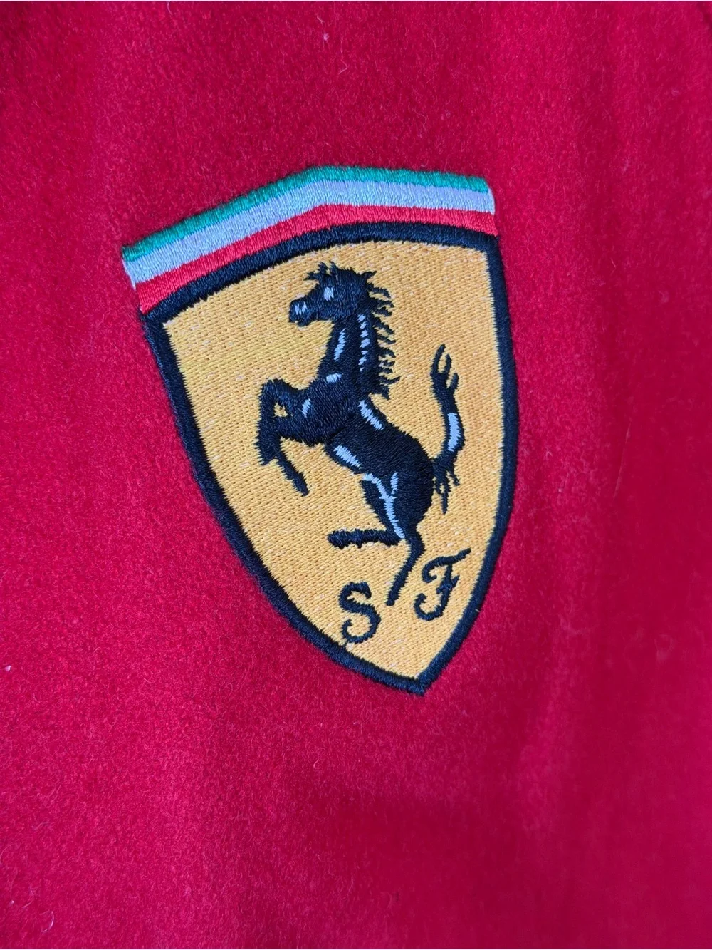 Ferrari Red Wool Bomber Jacket with Yellow Shield Patch Large - Picture 3 of 11